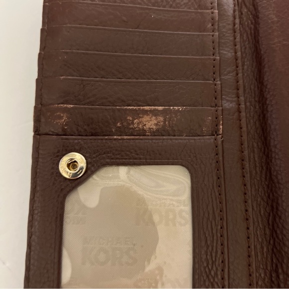 MICHAEL KORS MK Signature Jacquard Canvas with brown leather/ gold studs Wallet - Picture 13 of 16